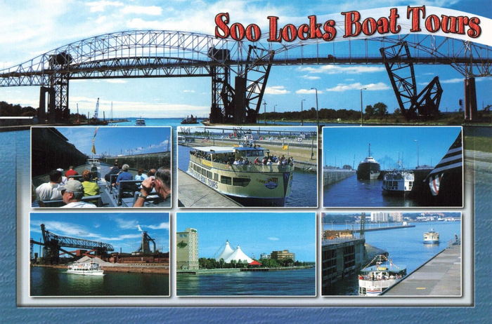 Soo Locks Boat Tours - Old Postcard (newer photo)